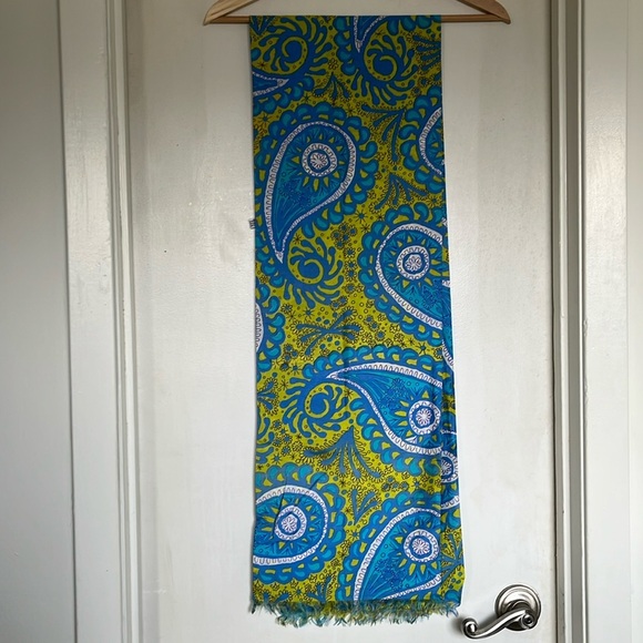 Vintage Vera Neuman Paisley Silk Blue Yellow Scarf - Picture 2 of 8
